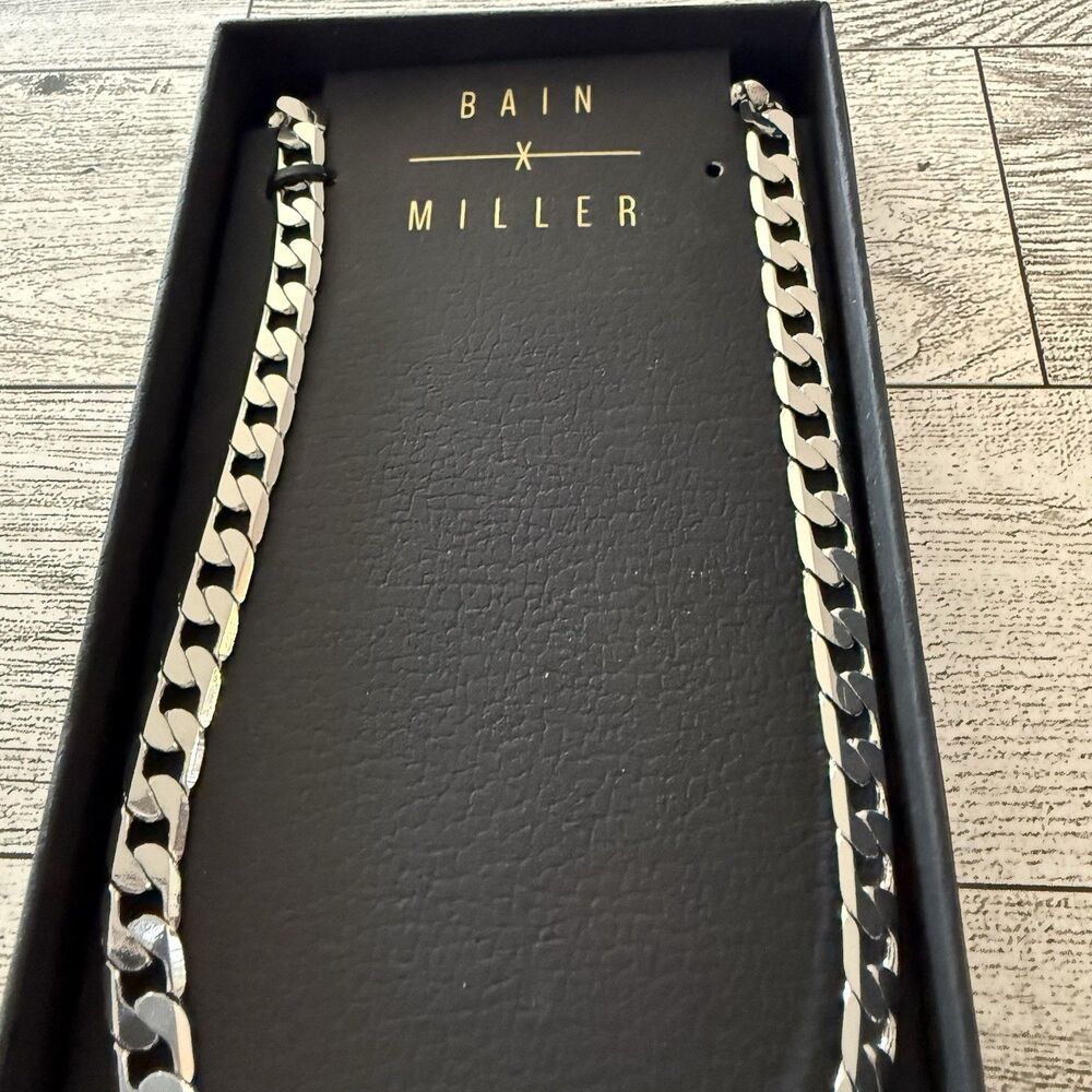 BAIN MILLER Men’s Jewelry Brass Cuban 20 Inches Chain Necklace Silver toned New - Picture 5 of 6